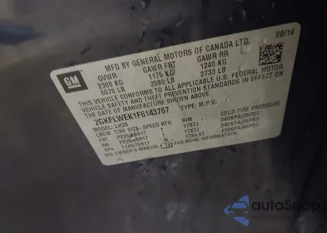 2015 GMC Terrain Sle-2 z USA, uszkodzony, nr VIN 2GKFLWEK1F6143767